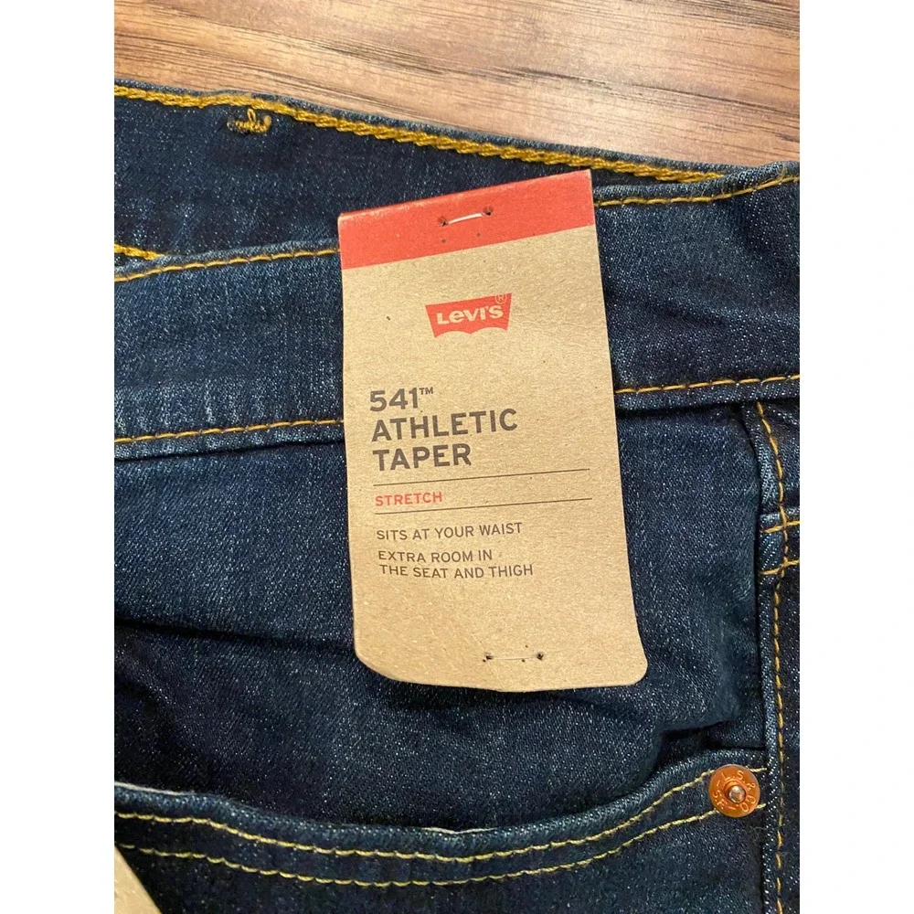 Levis 541 Athletic Taper Mens Stretch Jeans Dark Wash Indigo 44x30 NEW